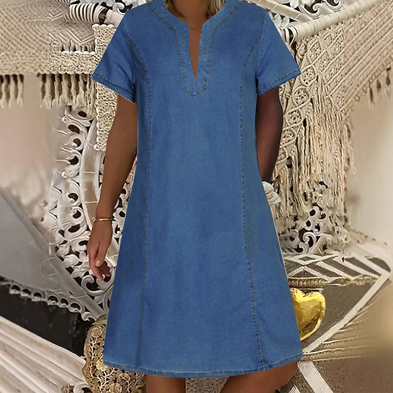 📢📢50% OFF !! ⏰Women's Short Sleeve V-Neck Denim Dress