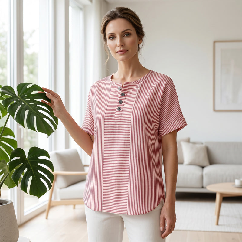 📢📢50% OFF !! ⏰Women's Casual Striped Henley Shirt