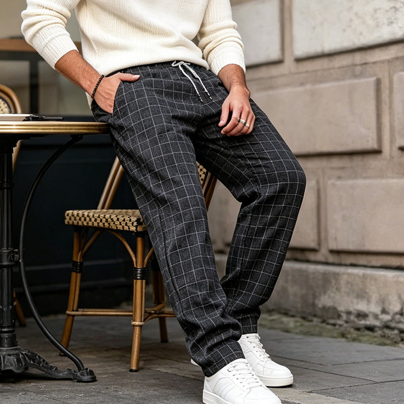 Men's Plus Size Plaid Drawstring Trousers