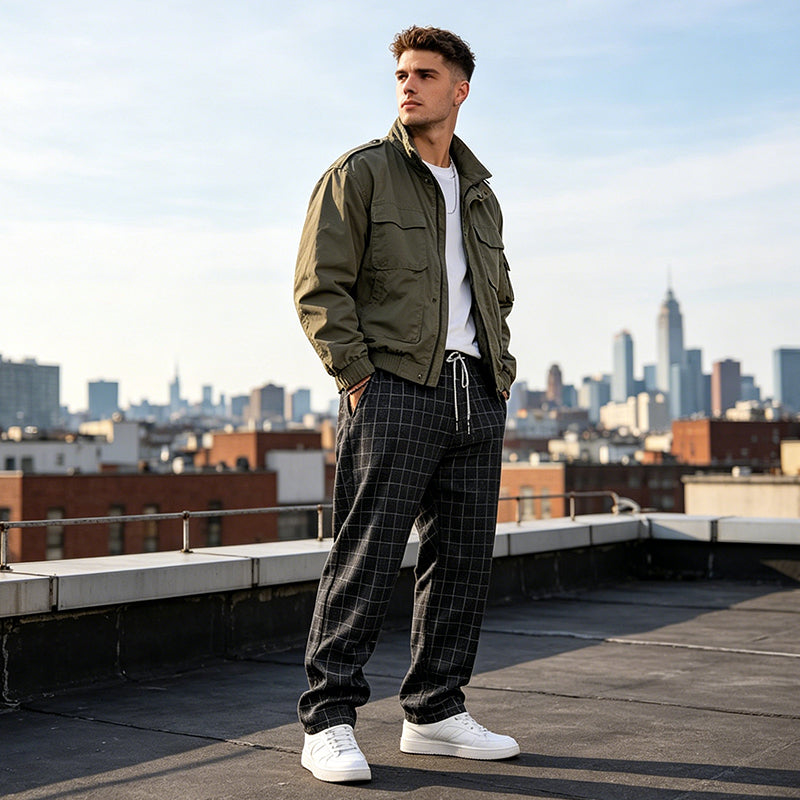 Men's Plus Size Plaid Drawstring Trousers