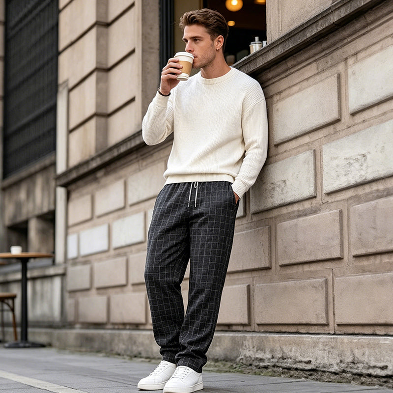 Men's Plus Size Plaid Drawstring Trousers