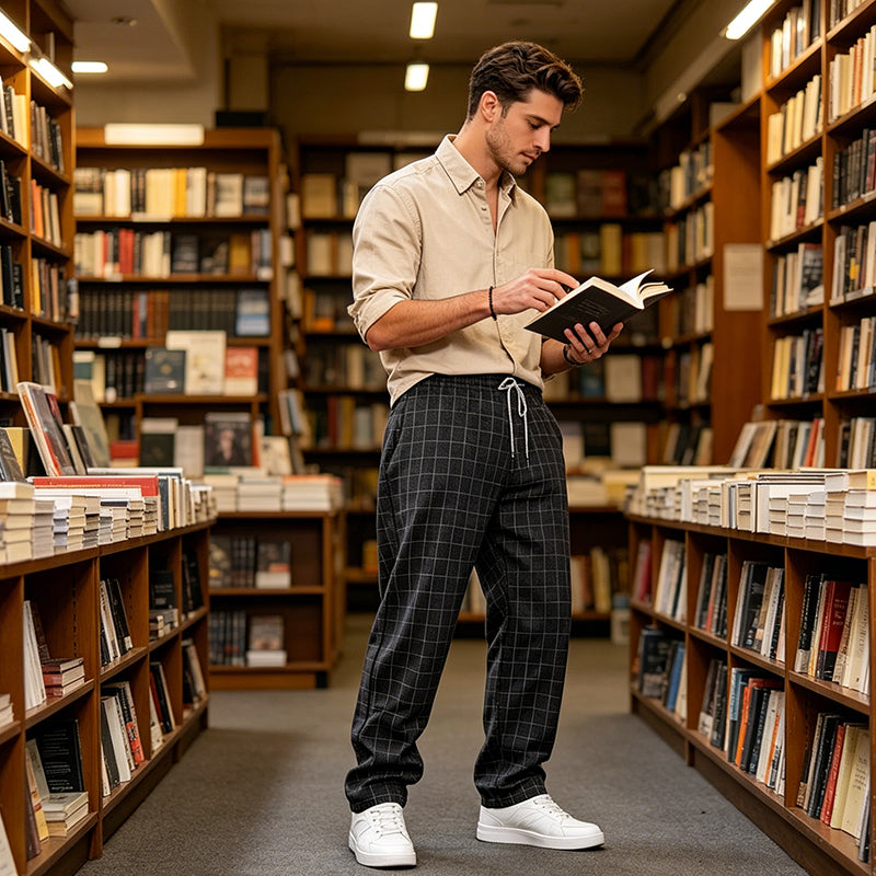 Men's Plus Size Plaid Drawstring Trousers