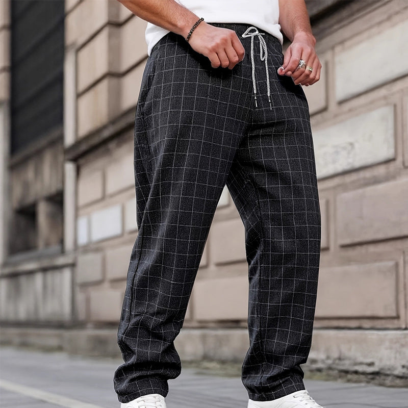 Men's Plus Size Plaid Drawstring Trousers