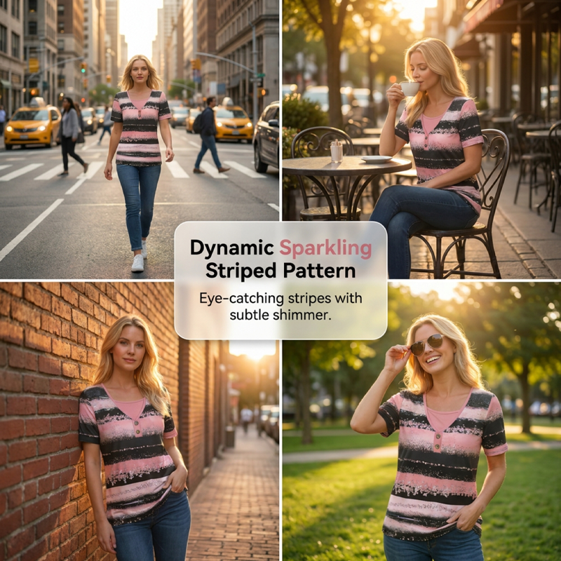 👕 LIMITED-TIME 50% OFF! ✨ Faux Two-Piece Striped Top – Henley, Casual ✨