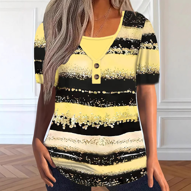 👕 LIMITED-TIME 50% OFF! ✨ Faux Two-Piece Striped Top – Henley, Casual ✨