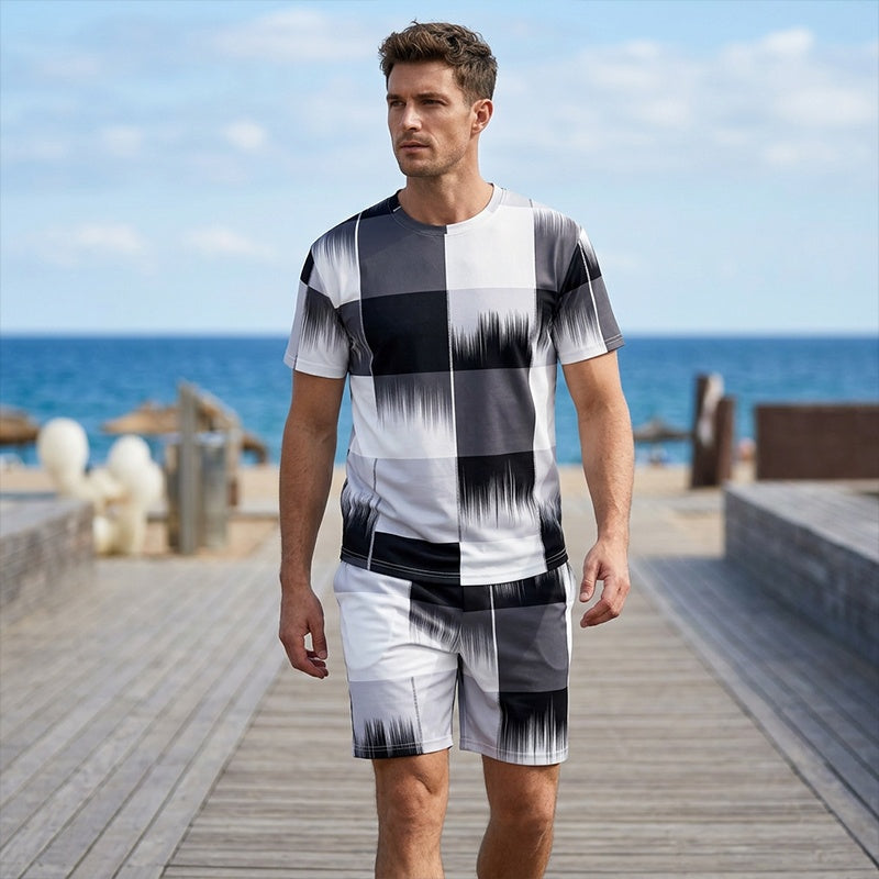 Men's Abstract Print T-Shirt & Shorts Set