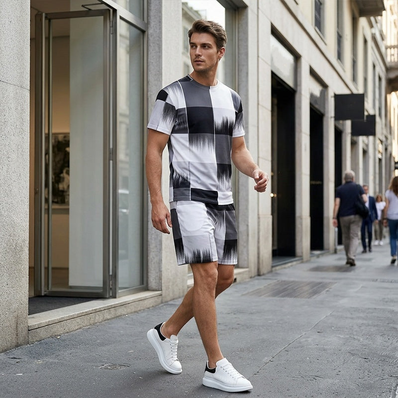 Men's Abstract Print T-Shirt & Shorts Set