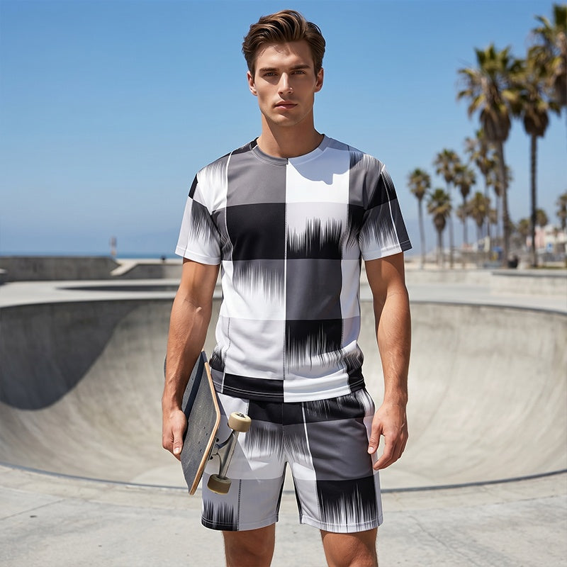 Men's Abstract Print T-Shirt & Shorts Set
