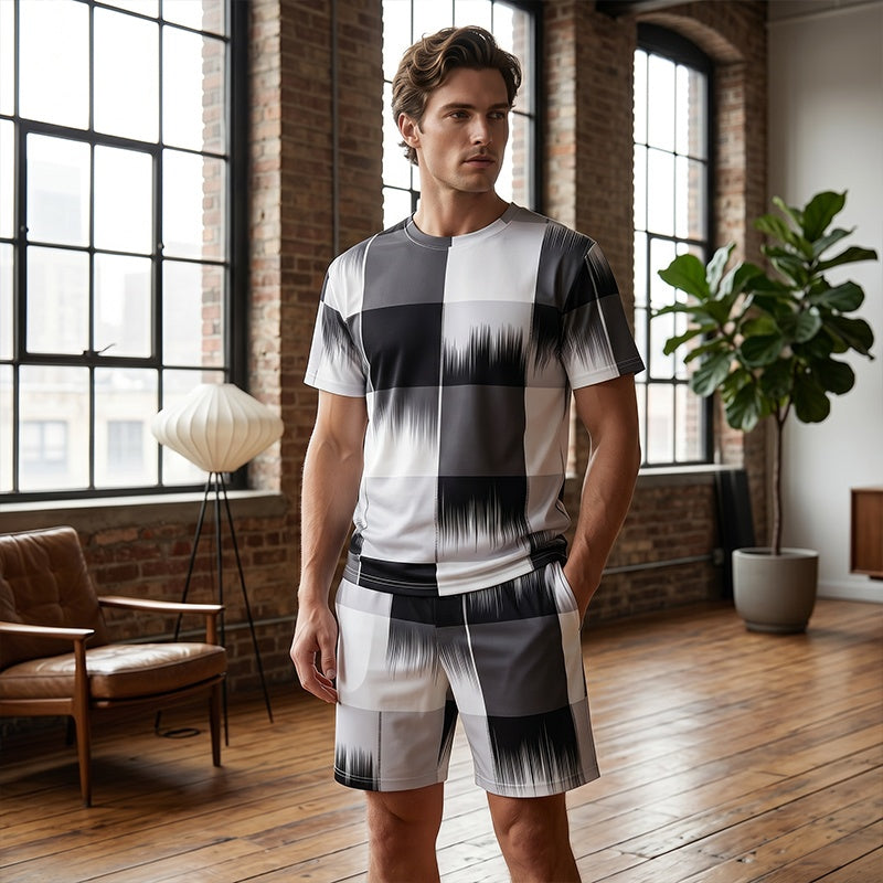 Men's Abstract Print T-Shirt & Shorts Set