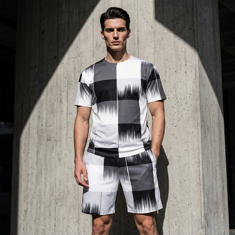 Men's Abstract Print T-Shirt & Shorts Set