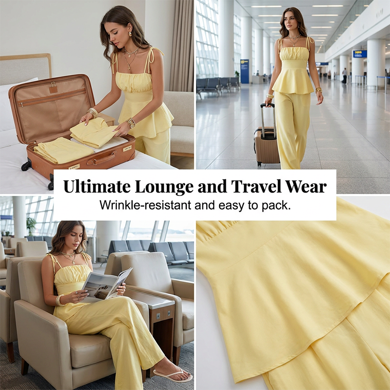 Summer Wide-Leg Pant and Peplum Top Set