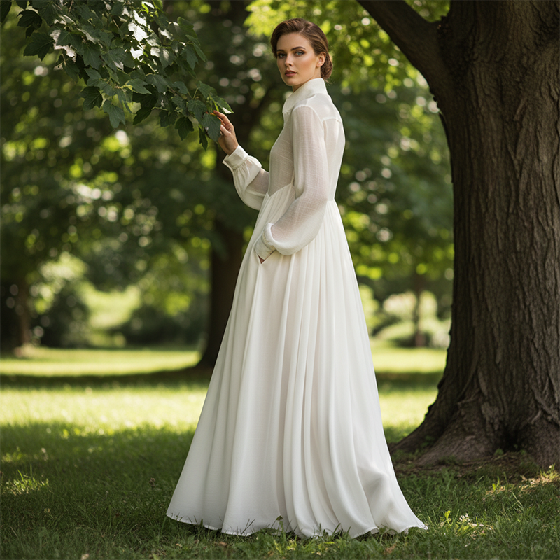 ✨ Elegant Pleated White High-Neck Maxi Dress