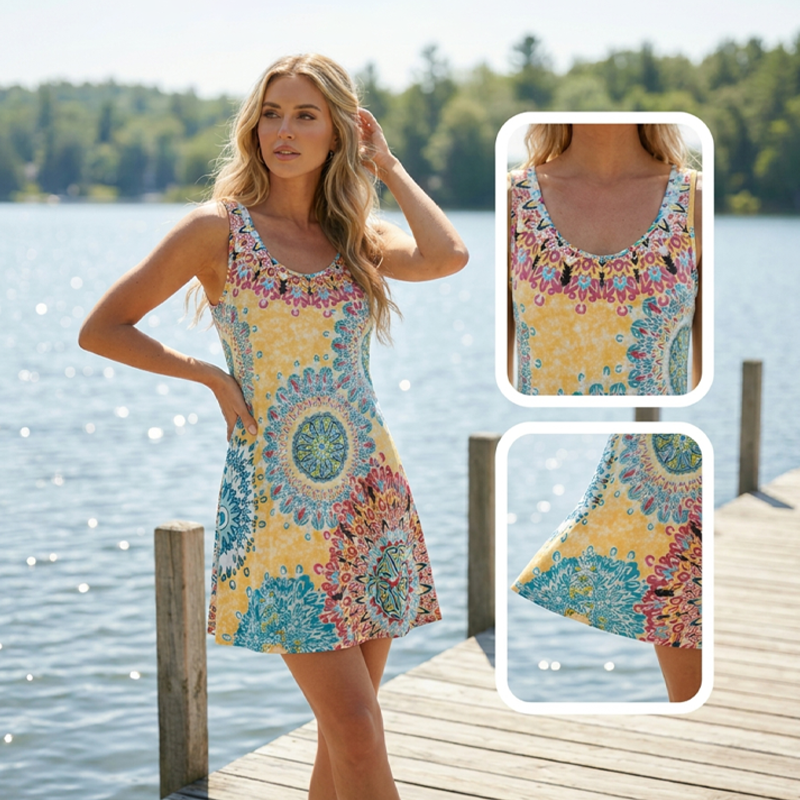🌸Summer Hot Sale✨Casual Sleeveless A-Line Printed Summer Dress