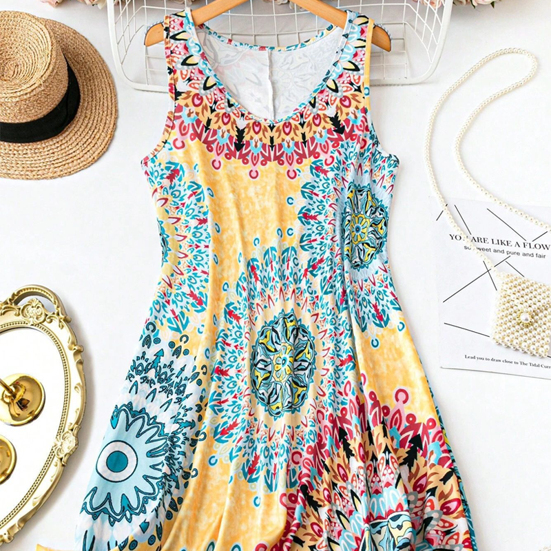 🌸Summer Hot Sale✨Casual Sleeveless A-Line Printed Summer Dress