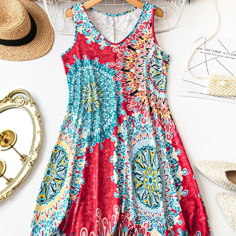 🌸Summer Hot Sale✨Casual Sleeveless A-Line Printed Summer Dress