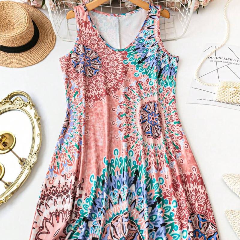 🌸Summer Hot Sale✨Casual Sleeveless A-Line Printed Summer Dress