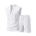 🧵 LIMITED-TIME 50% OFF! ✨ Men's Linen Sleeveless Set – Top & Shorts, Lace-Up, 7 Colors ☀️