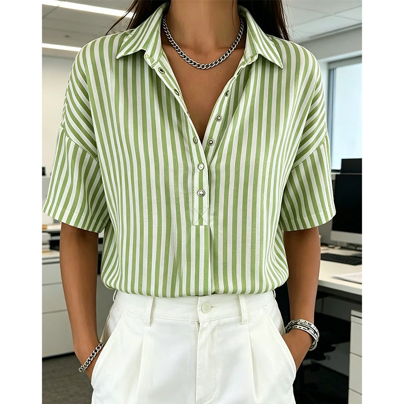 👕 LIMITED-TIME 50% OFF! ✨ Women's Striped Short-Sleeve Shirt – Relaxed Fit, V Neck, 9 Colors 🍂