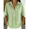 👕 LIMITED-TIME 50% OFF! ✨ Women's Striped Short-Sleeve Shirt – Relaxed Fit, V Neck, 9 Colors 🍂