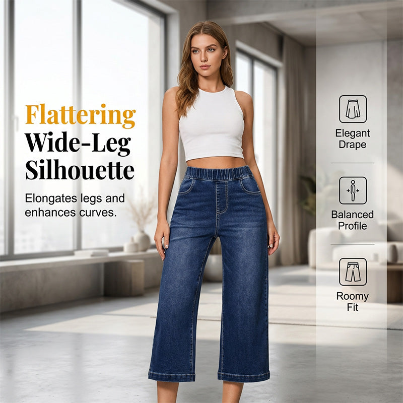 👖 LIMITED-TIME 50% OFF! ☁️ Women's Pull-On Wide-Leg Cropped Denim Jeans – Effortless Comfort, Elastic Waist, Chic Silhouette ✨