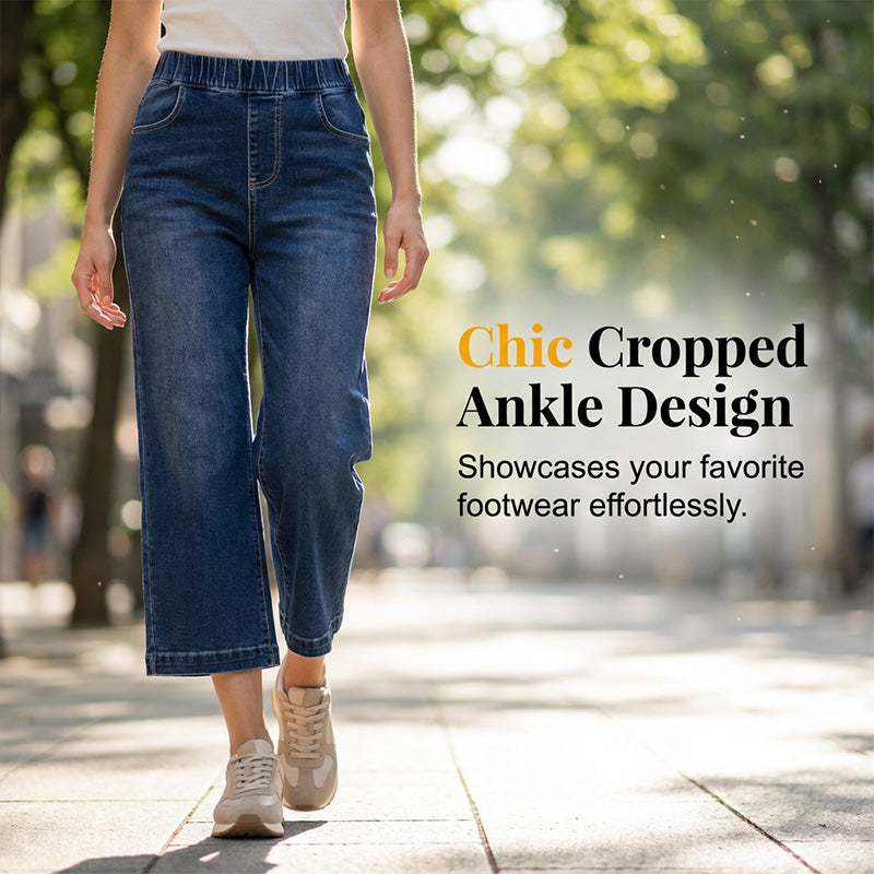 👖 LIMITED-TIME 50% OFF! ☁️ Women's Pull-On Wide-Leg Cropped Denim Jeans – Effortless Comfort, Elastic Waist, Chic Silhouette ✨