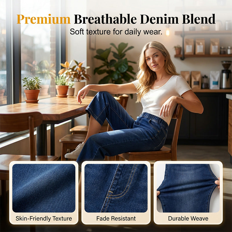 👖 LIMITED-TIME 50% OFF! ☁️ Women's Pull-On Wide-Leg Cropped Denim Jeans – Effortless Comfort, Elastic Waist, Chic Silhouette ✨
