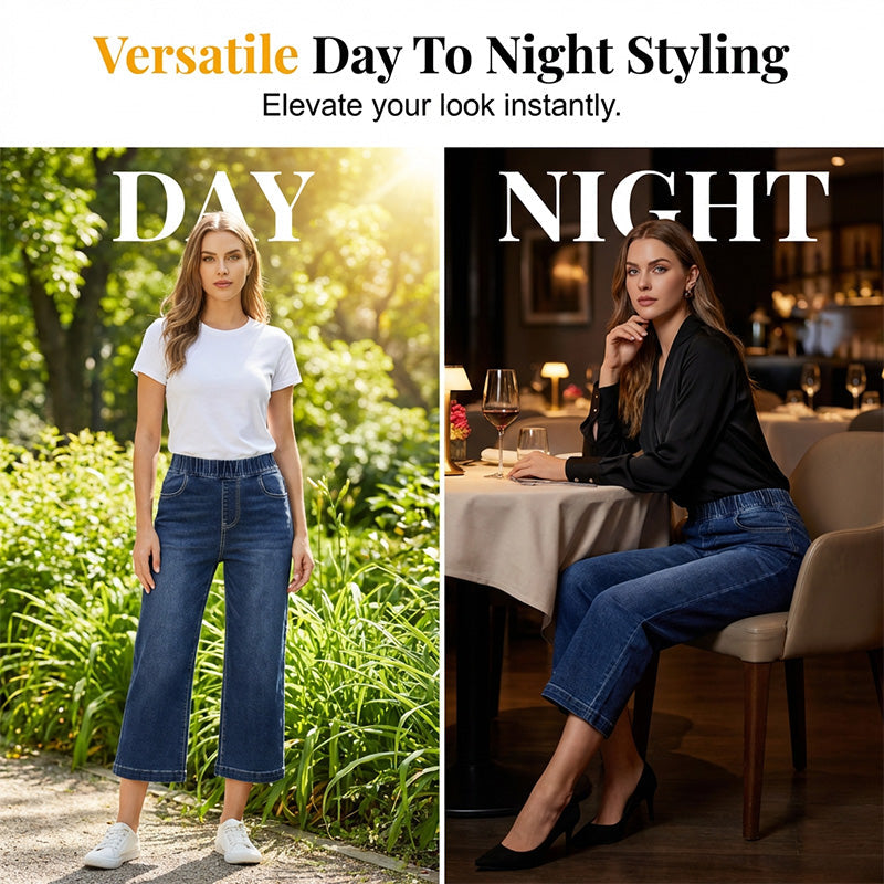 👖 LIMITED-TIME 50% OFF! ☁️ Women's Pull-On Wide-Leg Cropped Denim Jeans – Effortless Comfort, Elastic Waist, Chic Silhouette ✨
