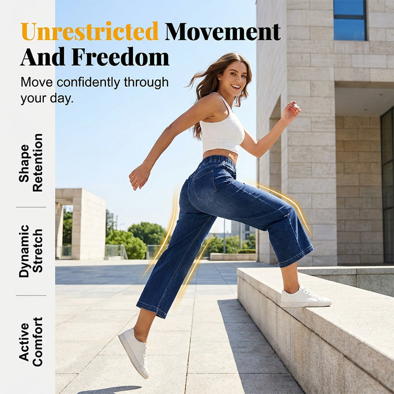 👖 LIMITED-TIME 50% OFF! ☁️ Women's Pull-On Wide-Leg Cropped Denim Jeans – Effortless Comfort, Elastic Waist, Chic Silhouette ✨