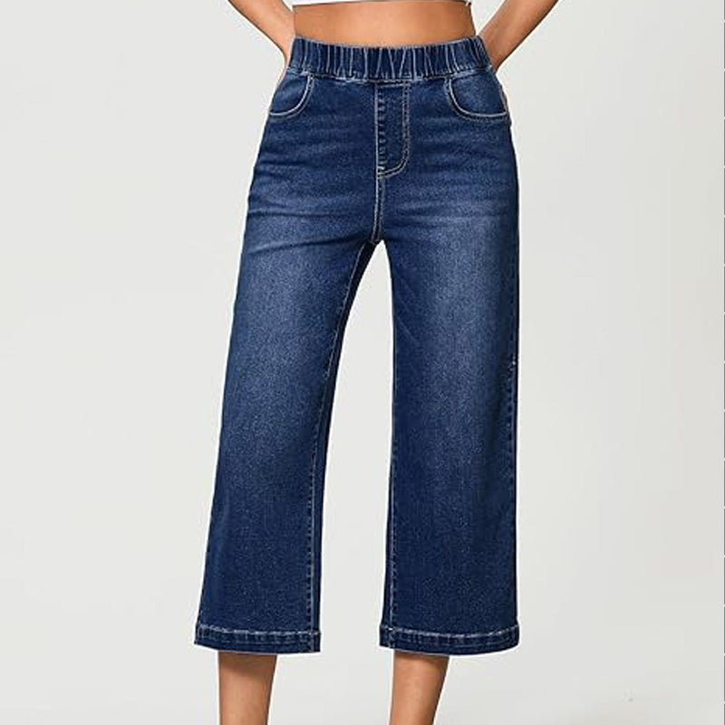 👖 LIMITED-TIME 50% OFF! ☁️ Women's Pull-On Wide-Leg Cropped Denim Jeans – Effortless Comfort, Elastic Waist, Chic Silhouette ✨