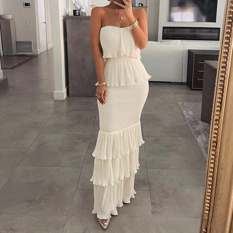 Women’s Strapless Tiered Ruffle Smocked Dress