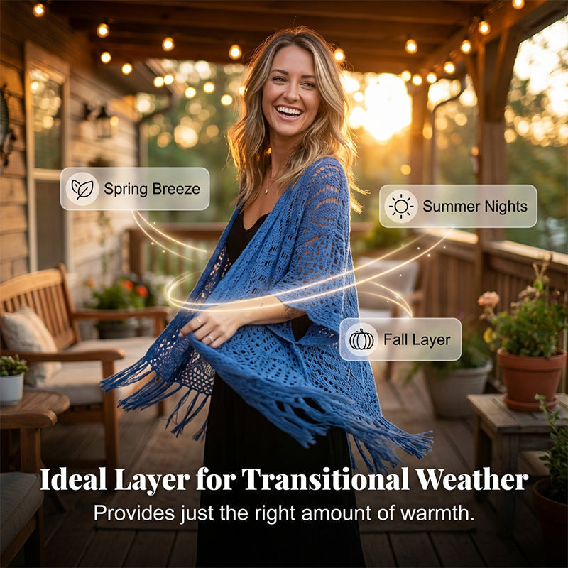 ⏳Time-Limited Special⏰Women's Open-Front Knit Cover-Up with Tassel Fringe – Bohemian & Lightweight – Beach Essential 🌴