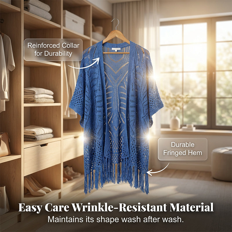 ⏳Time-Limited Special⏰Women's Open-Front Knit Cover-Up with Tassel Fringe – Bohemian & Lightweight – Beach Essential 🌴