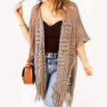 ⏳Time-Limited Special⏰Women's Open-Front Knit Cover-Up with Tassel Fringe – Bohemian & Lightweight – Beach Essential 🌴