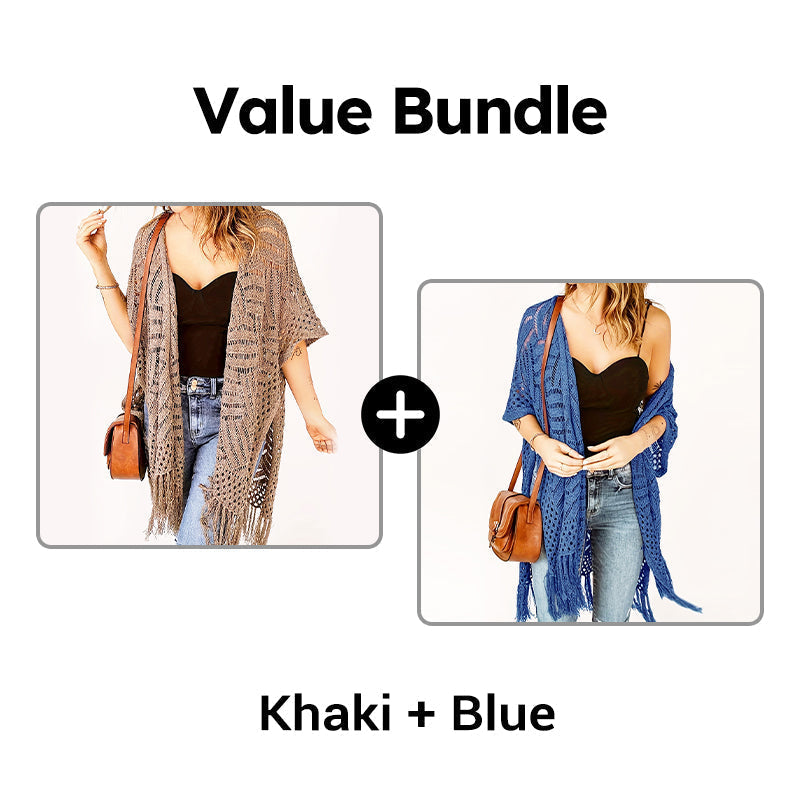 ⏳Time-Limited Special⏰Women's Open-Front Knit Cover-Up with Tassel Fringe – Bohemian & Lightweight – Beach Essential 🌴