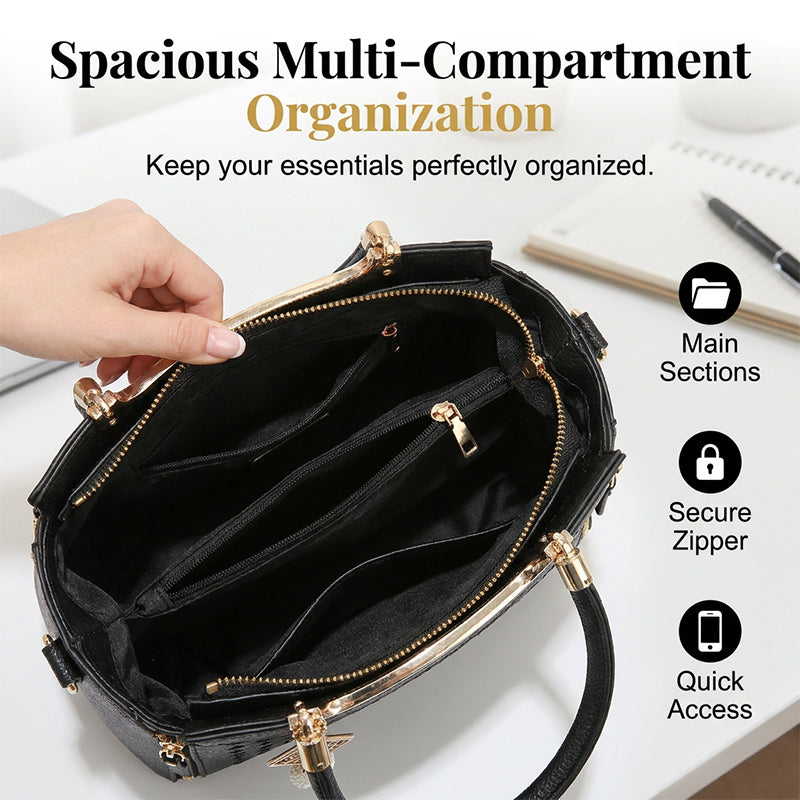 👜 LIMITED-TIME 50% OFF! ✨ Women's V-Stitched Satchel – Gold Hardware, Multi-Compartment, Top-Handle 🌸