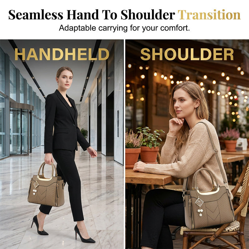 👜 LIMITED-TIME 50% OFF! ✨ Women's V-Stitched Satchel – Gold Hardware, Multi-Compartment, Top-Handle 🌸