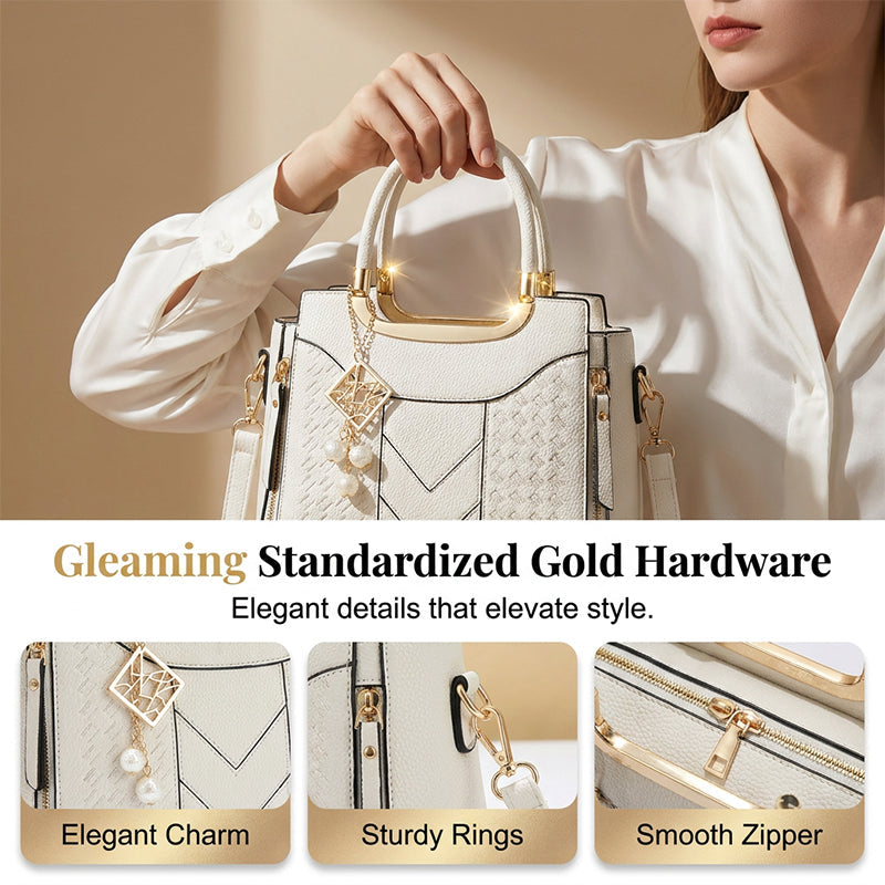 👜 LIMITED-TIME 50% OFF! ✨ Women's V-Stitched Satchel – Gold Hardware, Multi-Compartment, Top-Handle 🌸