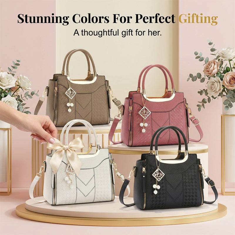 👜 LIMITED-TIME 50% OFF! ✨ Women's V-Stitched Satchel – Gold Hardware, Multi-Compartment, Top-Handle 🌸
