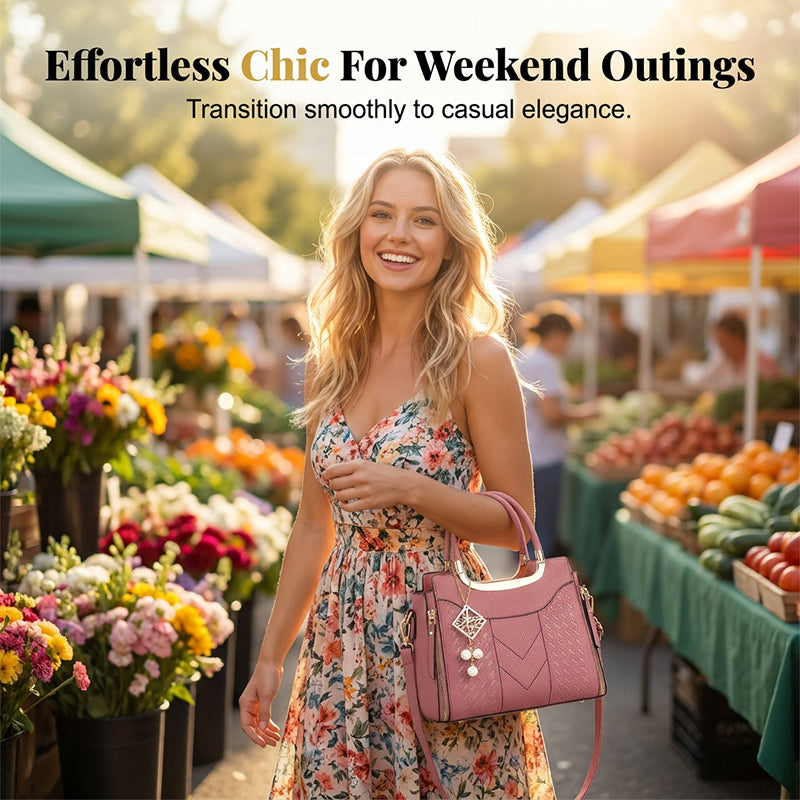 👜 LIMITED-TIME 50% OFF! ✨ Women's V-Stitched Satchel – Gold Hardware, Multi-Compartment, Top-Handle 🌸