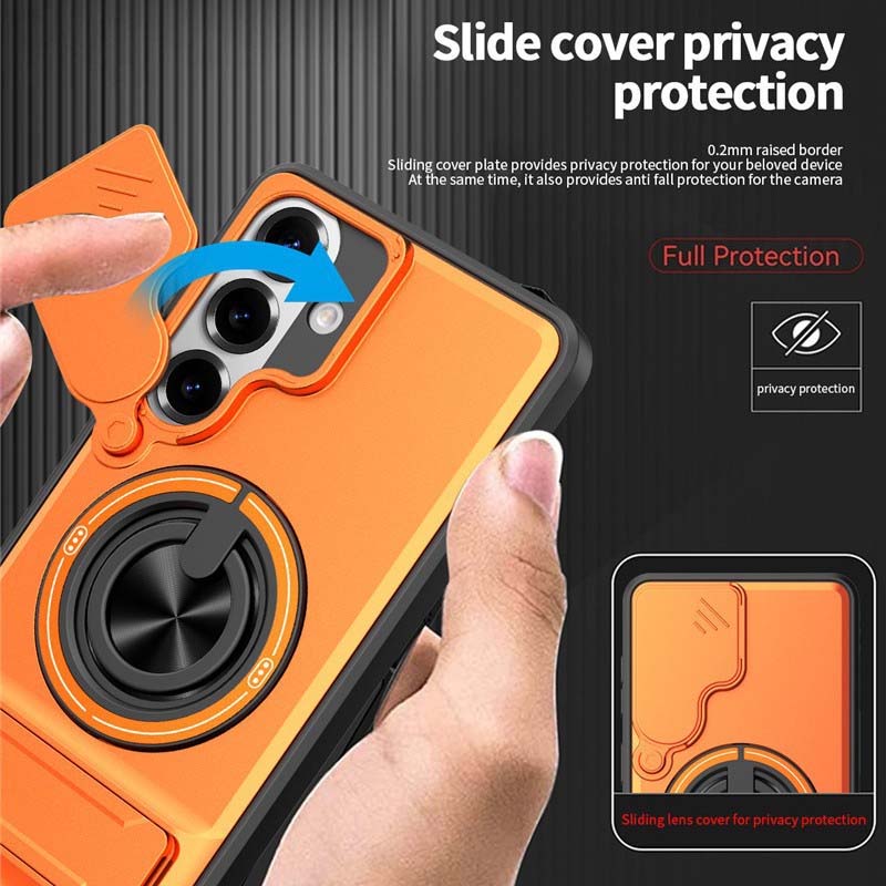 Samsung Phone Case – Sliding Camera Cover, Rotatable Ring, Magnetic Mount