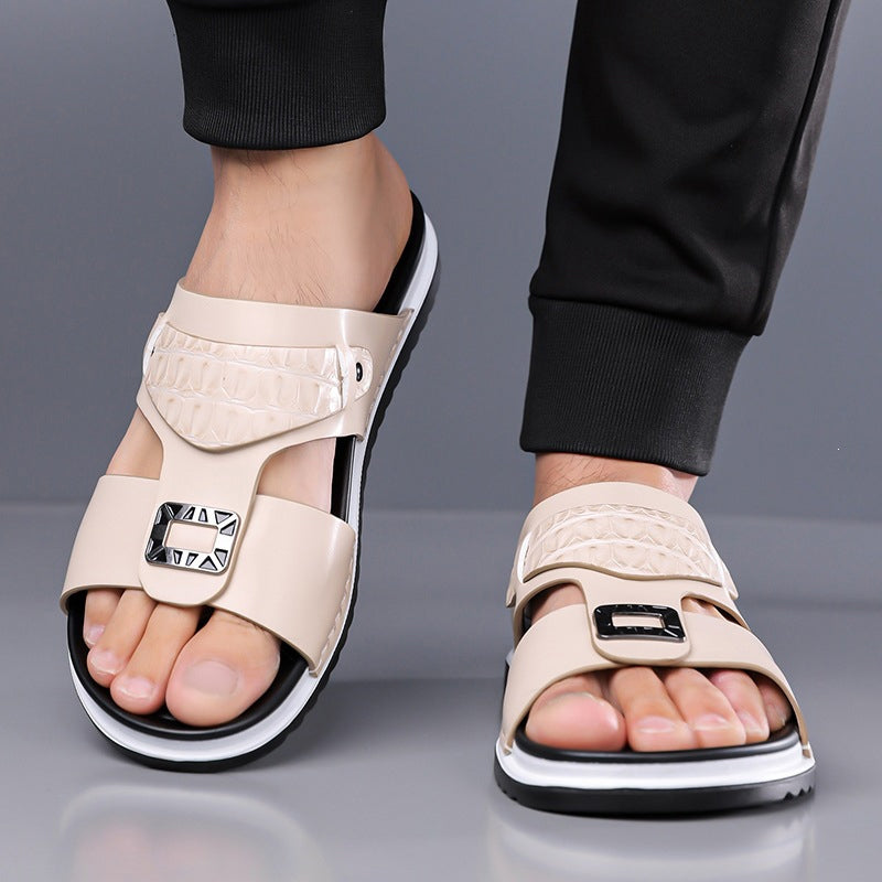 Men's Faux Leather Slip-On Sandals