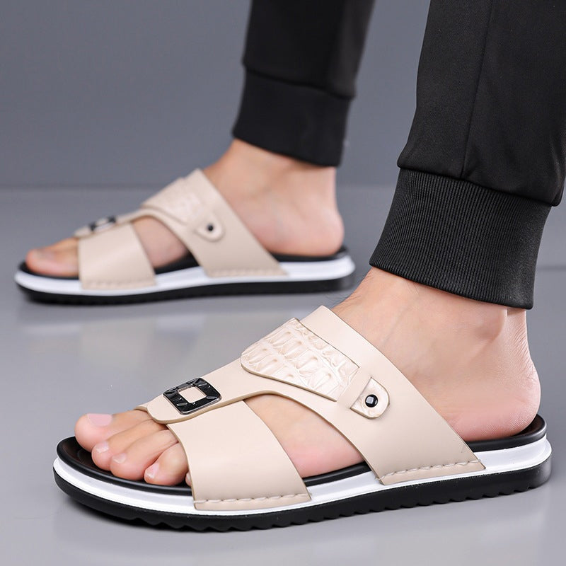 Men's Faux Leather Slip-On Sandals