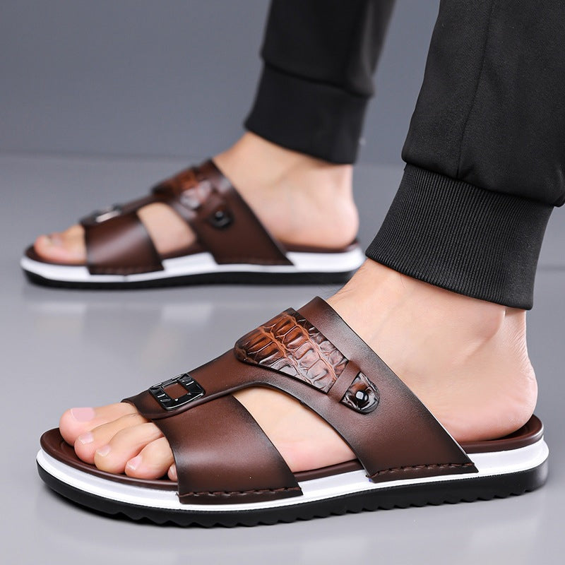 Men's Faux Leather Slip-On Sandals