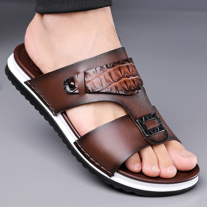 Men's Faux Leather Slip-On Sandals