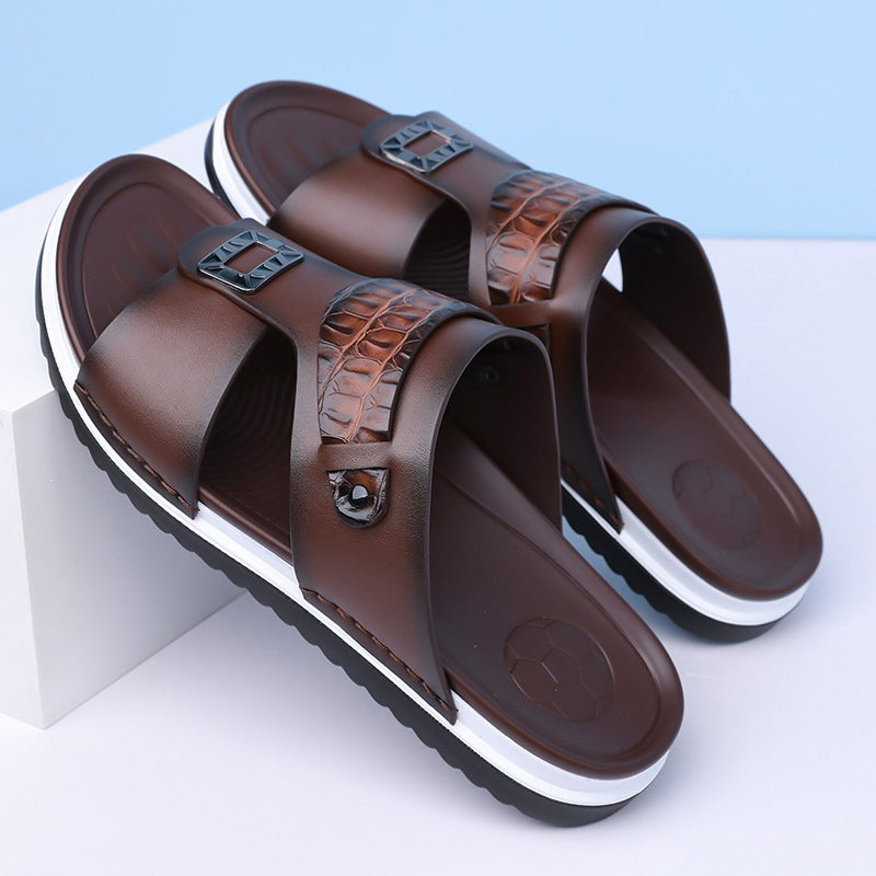Men's Faux Leather Slip-On Sandals