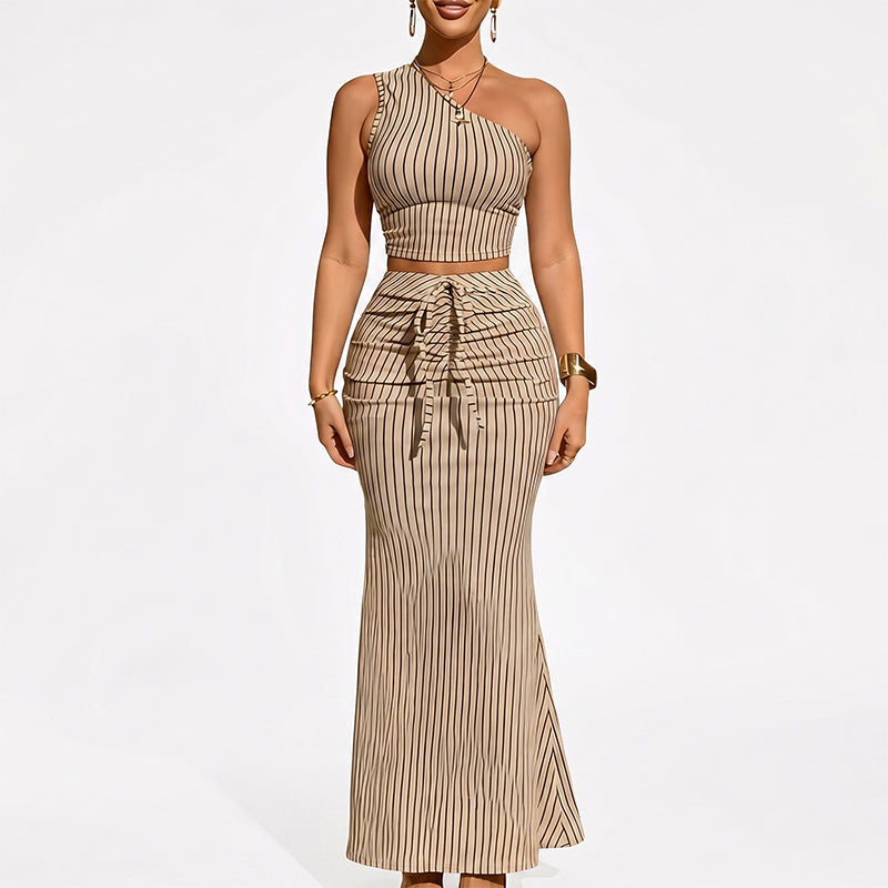 Elegant Asymmetrical Crop Top and High-Waist Skirt Set