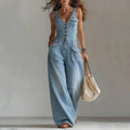Women's Sleeveless V-Neck Denim Jumpsuit