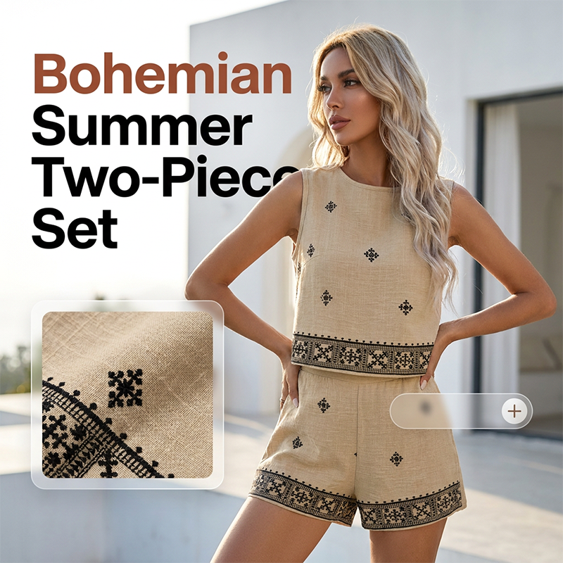 Women's Bohemian Print Sleeveless Top & Shorts Set
