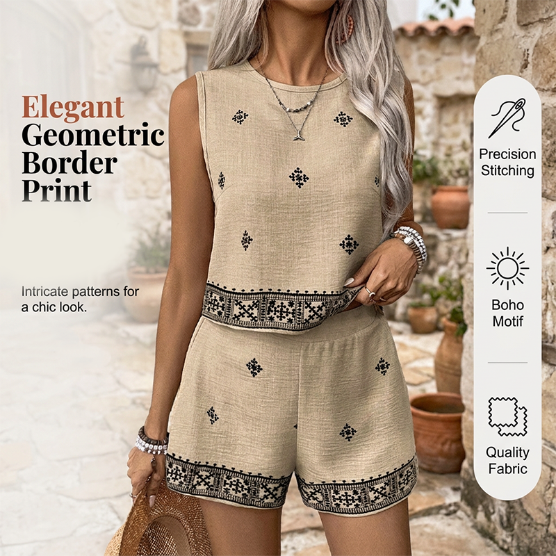 Women's Bohemian Print Sleeveless Top & Shorts Set