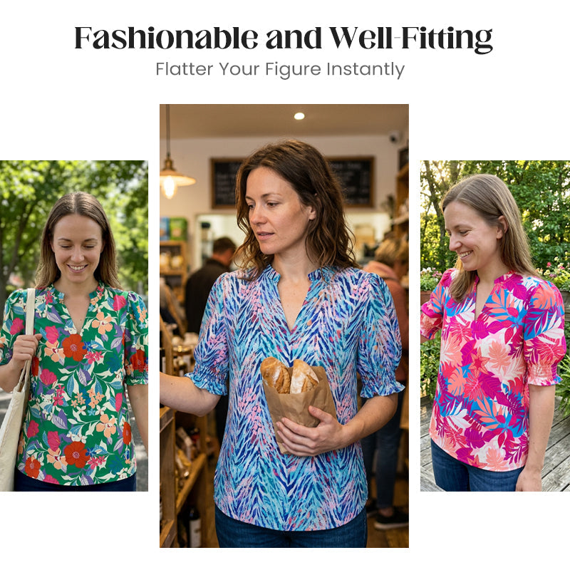 ✨ Women’s Casual Floral Short Sleeve Shirt